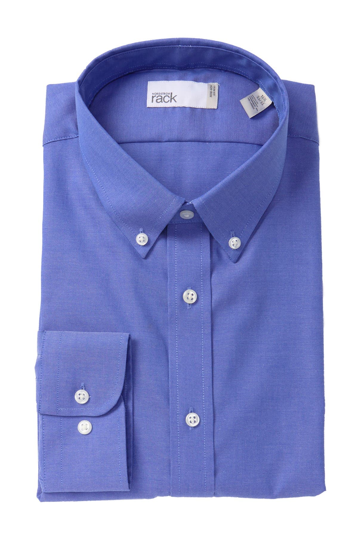 Nordstrom Rack Non-Iron Mens 17 36/37 Solid Traditional Fit Blue Dress Shirt